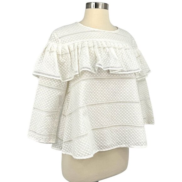 Rachel Parcell Ruffle Blouse White Size M Swiss Dot Lace 3/4 Sleeve Lined Top - Picture 5 of 8